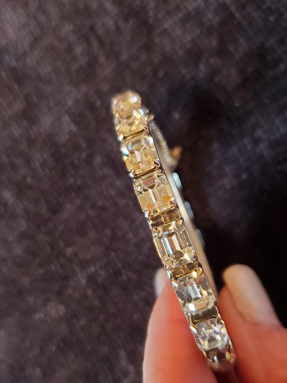 Elegant Crystal-Embellished Silver-Tone Hinged Bangle Bracelet